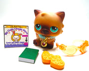 Littlest Pet Shop Brown Siamese Persian Cat #22 with cute accessories authentic