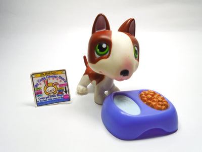 Littlest Pet Shop Bull Terrier #154 with a plate