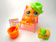 Littlest Pet Shop Orange Tiger BonBon Sitting Cat #1608 & accessories authentic