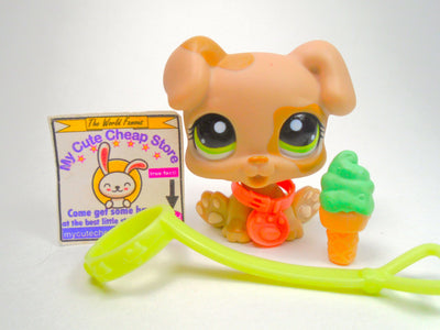 Littlest Pet Shop Brown Boxer Puppy Dog #1353 with cute accessories authentic