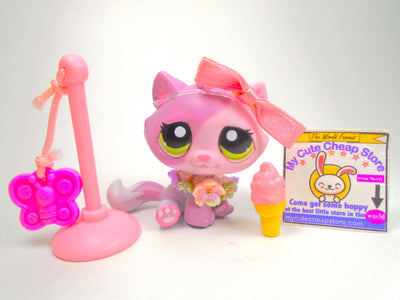 Littlest Pet Shop Pink BonBon Sitting Cat #1660 with cute accessories authentic