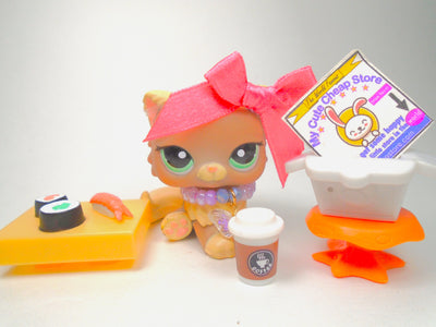 Littlest Pet Shop Rare Brown Persian Cat #1063 with cute accessories authentic