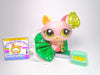 Littlest Pet Shop Pink Mauve Green Eyes Crouching Cat #1489 with accessories