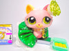 Littlest Pet Shop Pink Mauve Green Eyes Crouching Cat #1489 with accessories