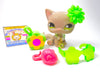 Littlest Pet Shop Sitting Grey Flocked Cat #467 with accessories Authentic