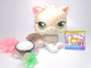 Littlest Pet Shop Grey White Persian Cat #328 & cute accessories Authentic