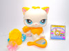 Littlest Pet Shop Yellow White Persian Cat #207 & cute accessories Authentic