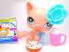 Littlest Pet Shop Pink sitting cat #959 & cute accessories Authentic