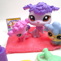 Littlest Pet Shop Purple Poodle #1694 with 2 cute babies and accessories