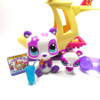 Littlest Pet Shop Purple Flower White Panda #2459 with a Baby and accessories